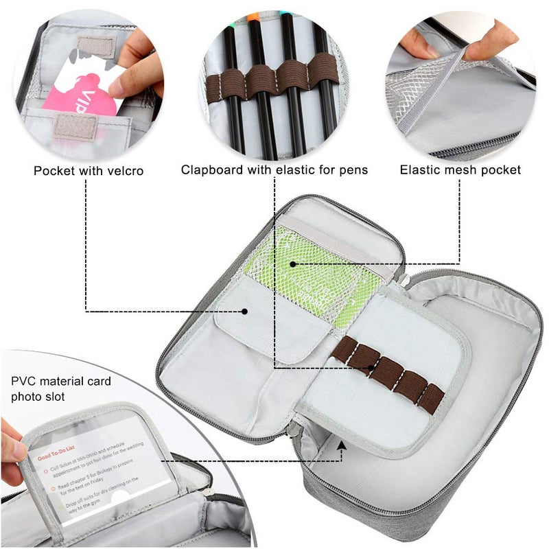Homecube Pencil Case Capacious Pen Pencil Holder Box Makeup Pens Pouch Oxford Cloth Bag Large Storage Stationery Organizer with Zipper for School & Office - Gray - Image 5